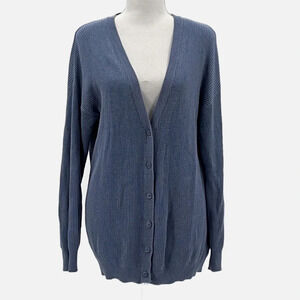 M Magaschoni Light Blue Ribbed Button Front Cardigan - Size Medium